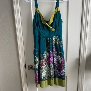 Anthropologie Maeve silk Floral Teal and Green Women's Dress